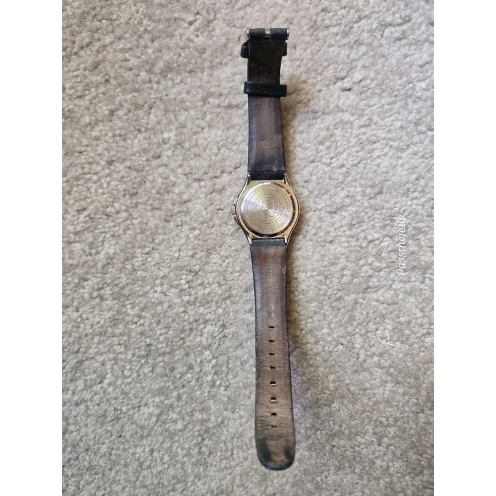 Timex Watch Mens Blue Dial Date Quartz Field Watch Black Leather Strap vtg‎